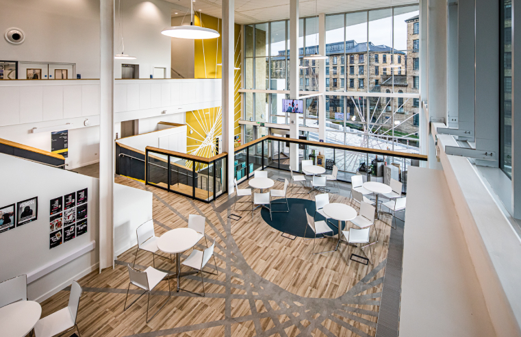 Bespoke Polyflor Expona Flow PUR patterns showcased at The University of Huddersfieldâ€™s new School of Art, Design and Architecture.