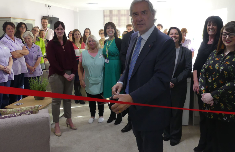 Designer Contracts MD Peter Kelsey opening the family room at Ashgate Hospice in 2018